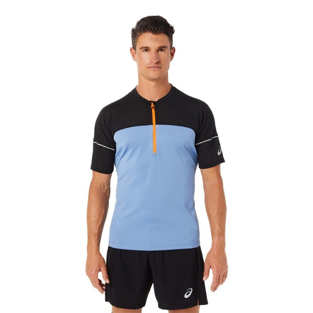 Купить оптом Футболка Asics FUJITRAIL TOP 2011B895-412 BLUE/BLACK Male 2011B895-412 - фото 93613